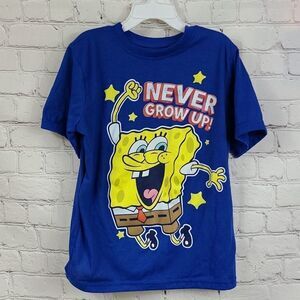 Spongebob Squarepants Kids Size 8 Blue Graphic T-Shirt Never Grown Up Novelty